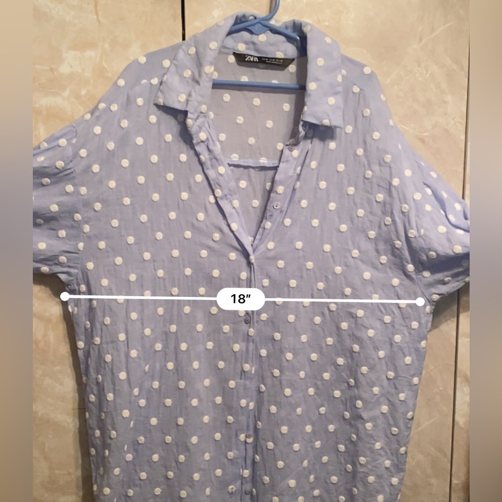 Zara Blue Polka Dot Shirt Size Medium - Picture 6 of 7